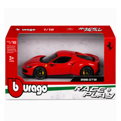 Bburago 1-18 Ferrari 296 GTB Race & Play Diecast Model Car – Red