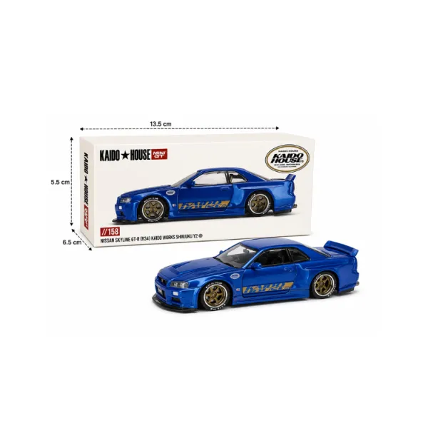 KAIDO HOUSE x MINI GT 1:64 Nissan Skyline GT-R R34 Kaido Works Shinjuku V2 – Blue (KHMG158)